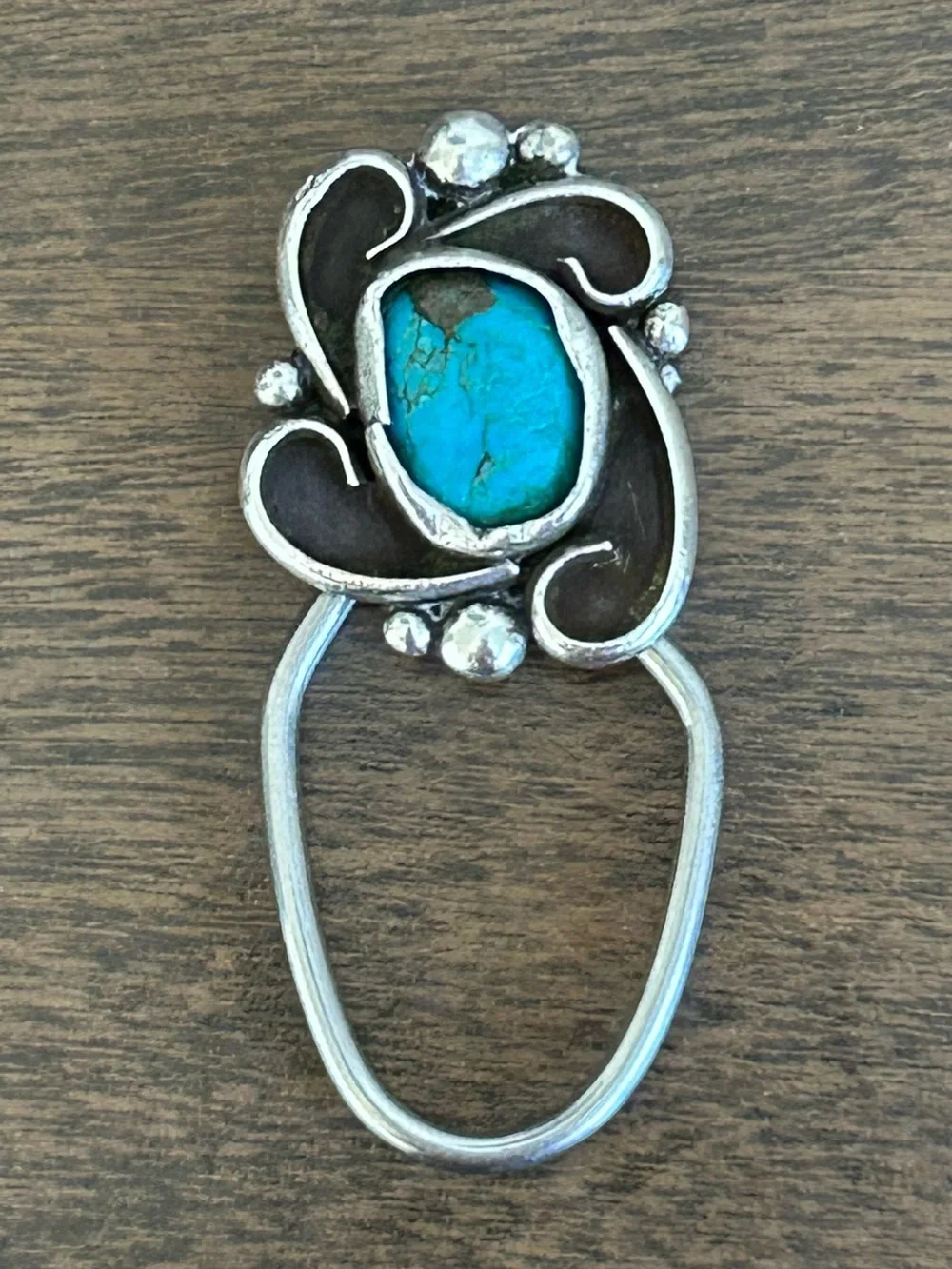 VINTAGE NATIVE AMERICAN SILVER & TURQUOISE STONE BENNETT PAT PEND C-31 KEYRING